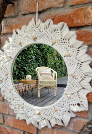 makrama, lustro, styl boho, wystrój wnętrz, makramowe lustro, lustro ze sznurka, sznurek, lusterko, mirror, lustro wiszące, lustro do sypialni, ręcznierobione, lusterko, dekoracja ścienna