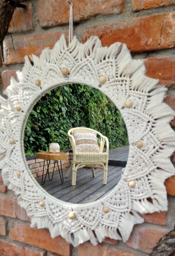 makrama, lustro, styl boho, wystrój wnętrz, makramowe lustro, lustro ze sznurka, sznurek, lusterko, mirror, lustro wiszące, lustro do sypialni, ręcznierobione, lusterko, dekoracja ścienna