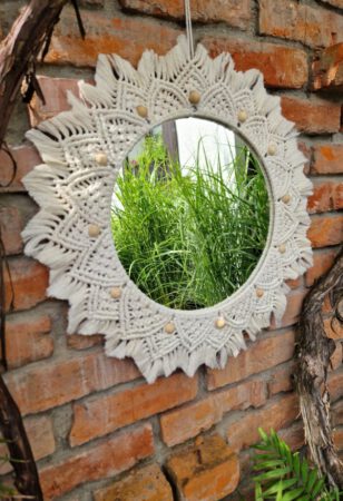 makrama, lustro, styl boho, wystrój wnętrz, makramowe lustro, lustro ze sznurka, sznurek, lusterko, mirror, lustro wiszące, lustro do sypialni, ręcznierobione, lusterko, dekoracja ścienna